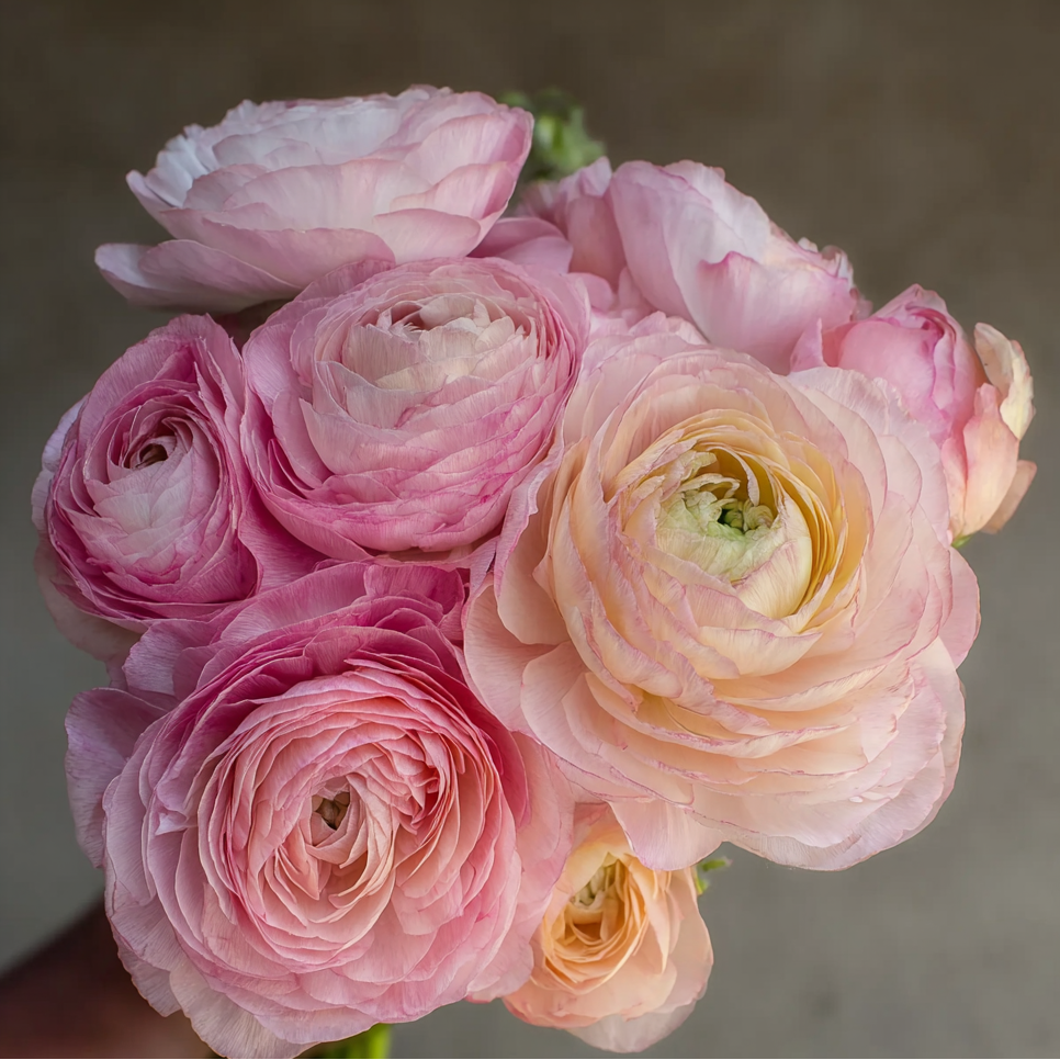 handful of pastel porcelain ranunculus flowers